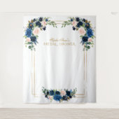 Blozend blauwe bloemengouden bruiloft Photo Booth Wandkleed (Voorkant)