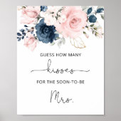 Blozend bloemendecor in het navy met hoeveel kusse poster (Voorkant)