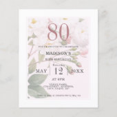Blozend bloemig | 80e Budget Verjaardag Uitnodigin (Voorkant)