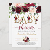 Blozend bordeauxrood en marineblauw bloemendesign  kaart (Voorkant / Achterkant)