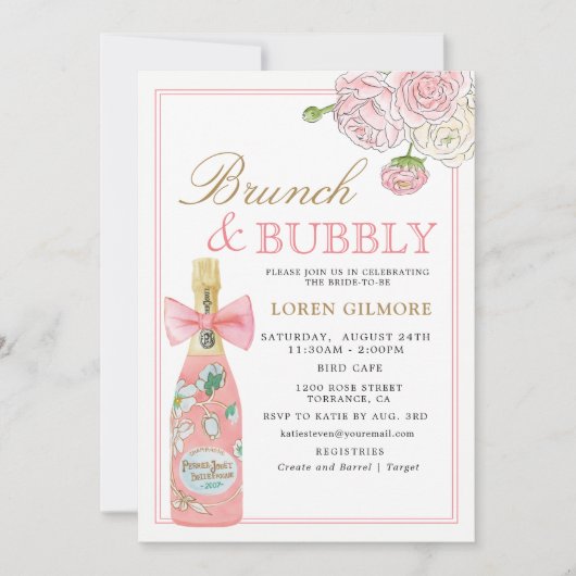 Blozend gouden bloemenkampioenenbrunch en bubbels kaart (Voorkant)