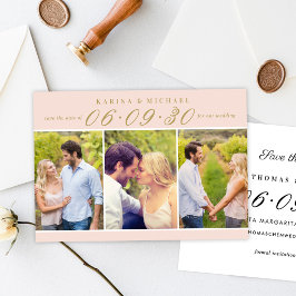 Blozend Gouden Drie Foto Collage Trouwfeest Save The Date