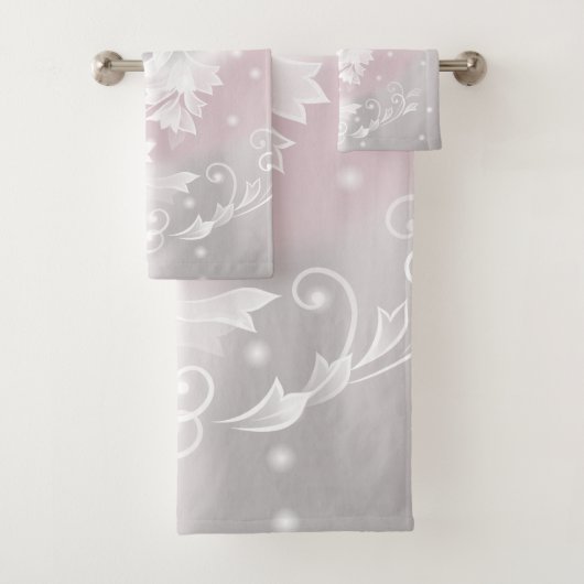 Blozend grijs witte bloemrijke fantasie bad handdoek (Insitu)