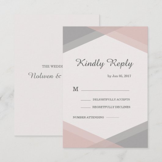 Blozend grijze geometrische elegante moderne trouw kaart (Voorkant / Achterkant)