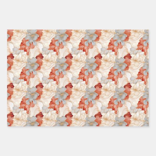 Blozend Koraal Grijs Bloemige Liefde Bruiloft Inpakpapier Vel (Voorkant 3)