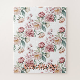 Blozend Navy Blauwe Zachte Pastel Roze Bloem Legpuzzel