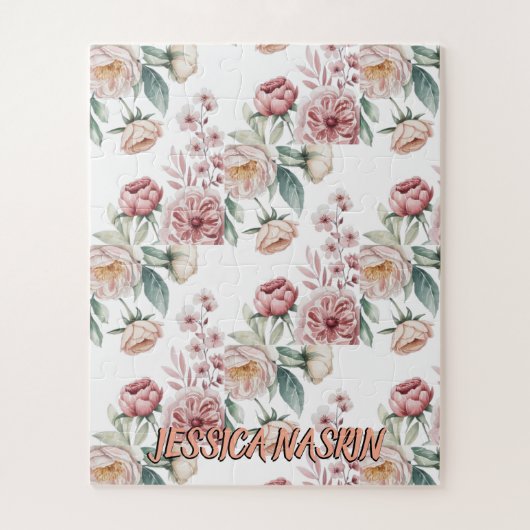 Blozend Navy Blauwe Zachte Pastel Roze Bloem Legpuzzel (Verticaal)