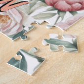 Blozend Navy Blauwe Zachte Pastel Roze Bloem Legpuzzel (Zijkant)