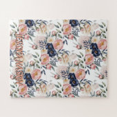 Blozend Navy Blauwe Zachte Pastel Roze Bloem Legpuzzel (Horizontaal)