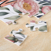 Blozend Navy Blauwe Zachte Pastel Roze Bloem Legpuzzel (Zijkant)