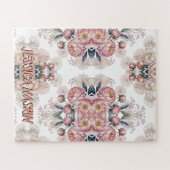 Blozend Navy Blauwe Zachte Pastel Roze Bloem Legpuzzel (Horizontaal)