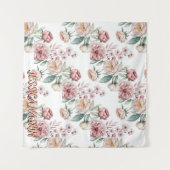Blozend Navy Blauwe Zachte Pastel Roze Bloem Wandkleed (Voorkant (horizontaal))