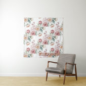 Blozend Navy Blauwe Zachte Pastel Roze Bloem Wandkleed (In situ)