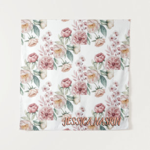 Blozend Navy Blauwe Zachte Pastel Roze Bloem Wandkleed