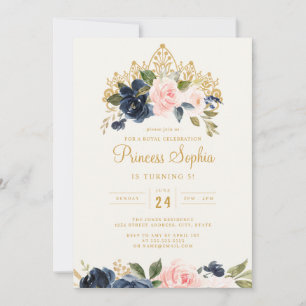 Blozend Navy Princess Bloemenkroon Verjaardag Kaart