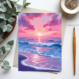 Blozend oceaan zonsondergang golven aquarel briefkaart
