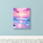 Blozend oceaan zonsondergang golven aquarel canvas afdruk (Insitu (Houten vloer))