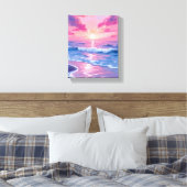 Blozend oceaan zonsondergang golven aquarel canvas afdruk (Insitu (Slaapkamer))