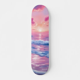 Blozend oceaan zonsondergang golven aquarel persoonlijk skateboard