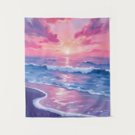 Blozend oceaan zonsondergang golven aquarel wandkleed