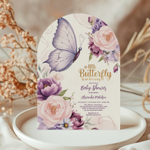 Blozend Paarse Bloemige Vlinder Baby Shower Kaart