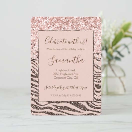 Blozend Perzik Chocolade Bruine Zebra Glitzy Glitt Kaart (Staand voorkant)