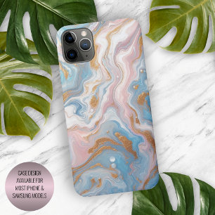 Blozend Perzik Roze Blauw Wit Goud Marmer Patroon iPhone 15 Pro Max Case