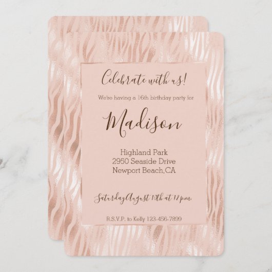 Blozend Perzik Roze Zebraprint Kaart (Voorkant / Achterkant)