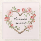 Blozend Romantische Roos Bloemhart Liefde Glazen Onderzetter (Voorkant)