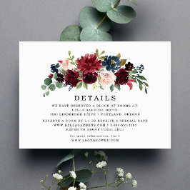 Blozend roodblauw bloemen Huwelijksdetails kaart