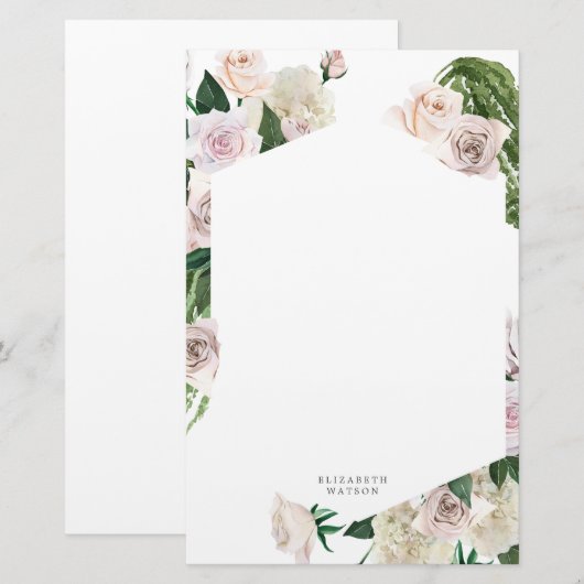 blozend roos bloemen Monogram briefpapier (Voorkant / Achterkant)