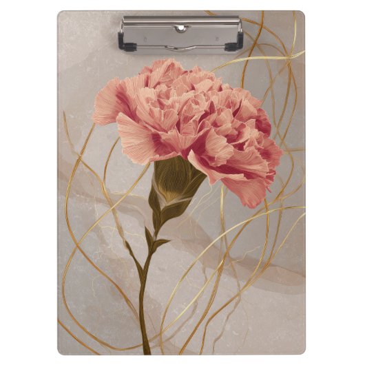 Blozend Roze Anjer Bloemig Goud Klembord (Voorkant)