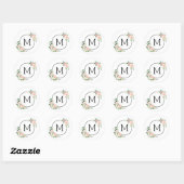 Blozend Roze Aquarel Bloem Monogram Ronde Sticker (Vel)