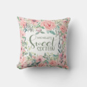 Blozend Roze Aquarel Bloem Sweet 16 Kussen (Voorkant)