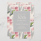 Blozend Roze Aquarel Bloem Tulpen 30e Verjaardag Kaart (Voorkant / Achterkant)