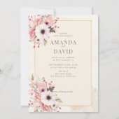 Blozend Roze Aquarel Bloemige Bruiloft Kaart (Achterkant)
