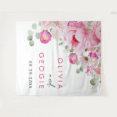 Blozend Roze Aquarel Bloemige Pioen Trouwfeest Wandkleed (Voorkant (horizontaal))