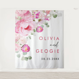 Blozend Roze Aquarel Bloemige Pioen Trouwfeest Wandkleed