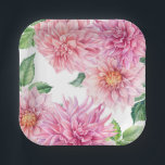Blozend Roze Aquarel Dahlia Bloemmotief Papieren Bordje<br><div class="desc">Voeg een bloemaccent toe aan uw tafeldecoratie met deze elegante papieren borden. Het bevat een aquarelboeket van blozende en roze dahlia bloemen. Deze dahlia papieren borden zijn perfect voor bruiloften,  babyfeestjes,  bruidsfeestjes,  verjaardagen en meer.</div>
