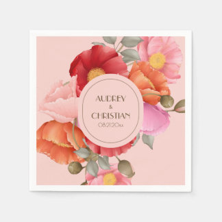 Blozend Roze Aquarel Klaproos Bruiloft Papieren Se Servet