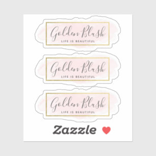 Blozend Roze Aquarel & Modern Goud 3-delig Logo Sticker