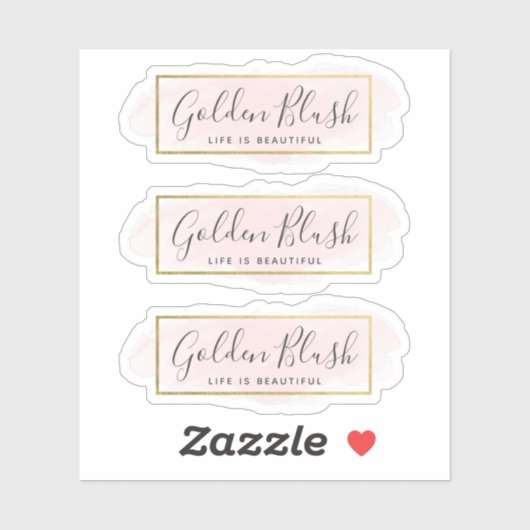 Blozend Roze Aquarel & Modern Goud 3-delig Logo Sticker (Vel)