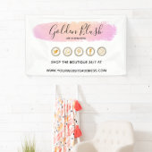 Blozend Roze Aquarel & Moderne Gouden Geometrische Spandoek (Insitu)