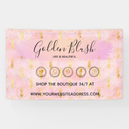 Blozend Roze Aquarel & Moderne Gouden Geometrische Spandoek