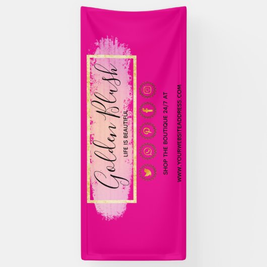 Blozend Roze Aquarel & Moderne Gouden Geometrische Spandoek (Verticaal)