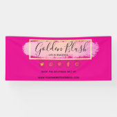 Blozend Roze Aquarel & Moderne Gouden Geometrische Spandoek (Horizontaal)