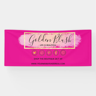 Blozend Roze Aquarel & Moderne Gouden Geometrische Spandoek