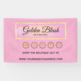 Blozend Roze Aquarel & Moderne Gouden Geometrische Spandoek