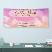 Blozend Roze Aquarel & Moderne Gouden Geometrische Spandoek (Beurs)