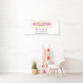 Blozend Roze Aquarel & Moderne Gouden Geometrische Spandoek (Insitu)